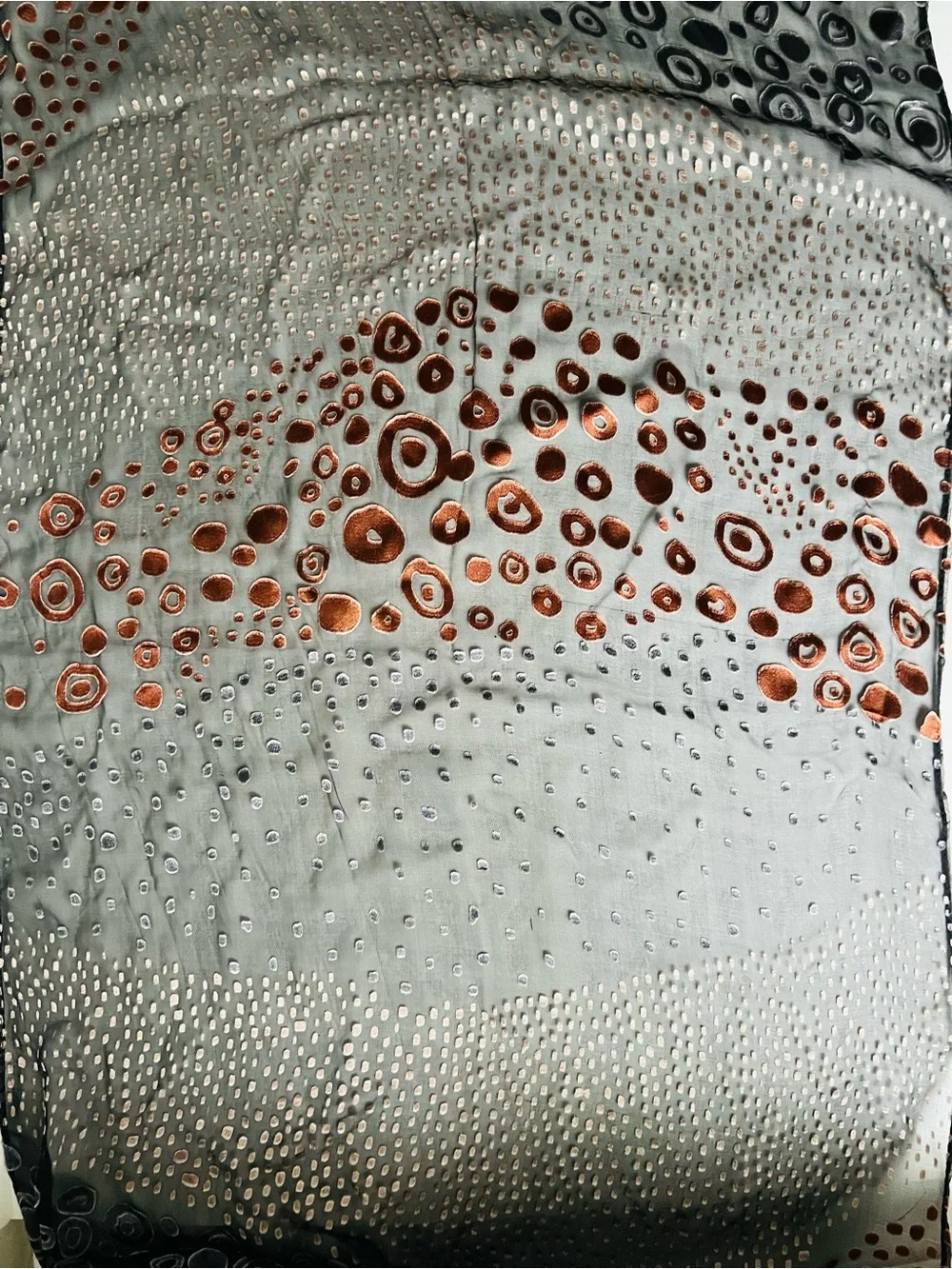 Cynthia Rowley Devore’ metallic copper pebble Sheer, black burnout Scarf